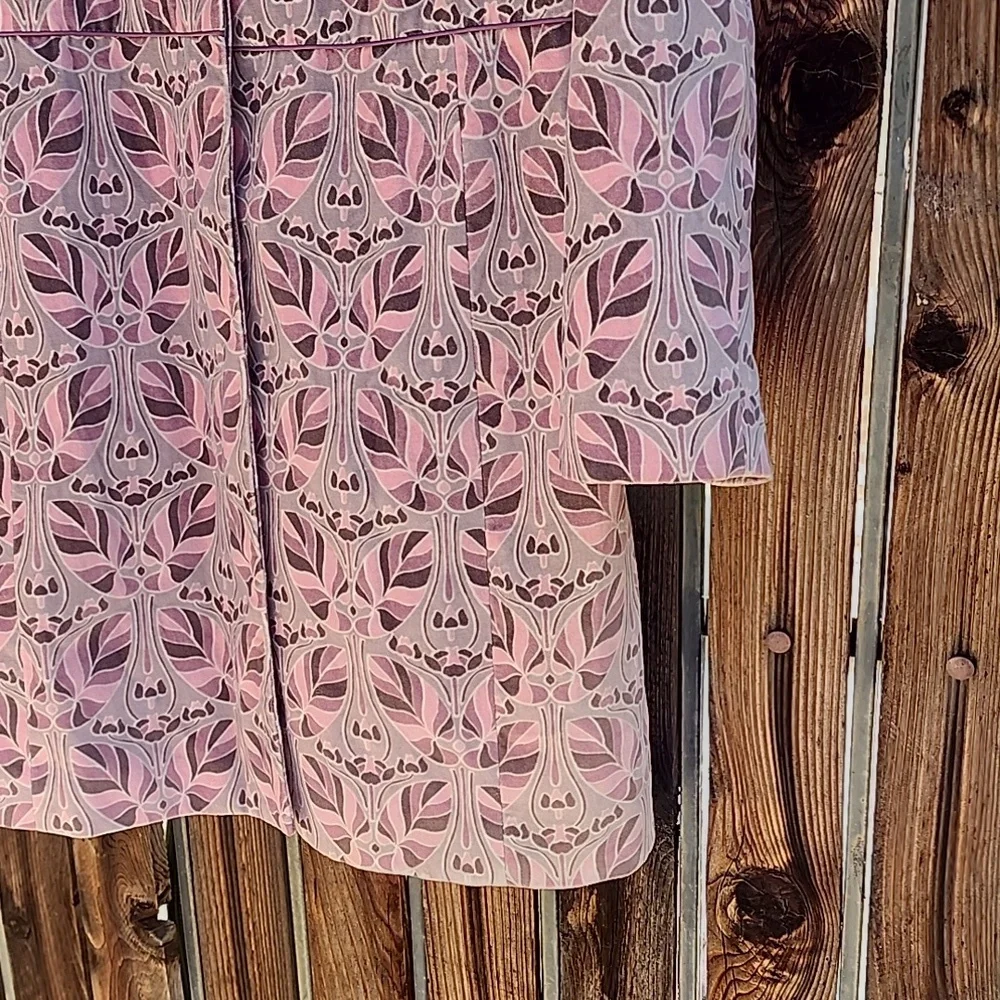BANDOLINO Pink Gray Velvet Jacket L Retro Velour Peacoat Floral Y2K Topper - Picture 9 of 15